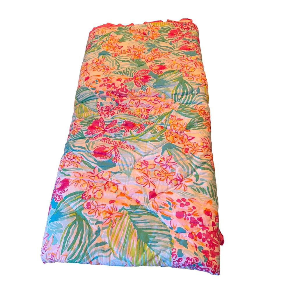 Lilly Pulitzer Pottery Barn Teen Pink Tropical Floral Full Queen Comforter